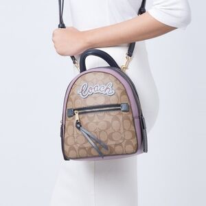Coach Andi Mini Backpack Convertible Signature Canvas Brown Lilac Small